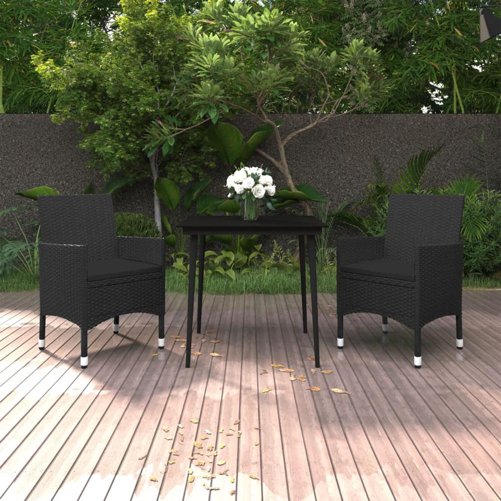 vidaXL 3 Piece Patio Dining Set with Cushions Poly Rattan and Glass, 3099733