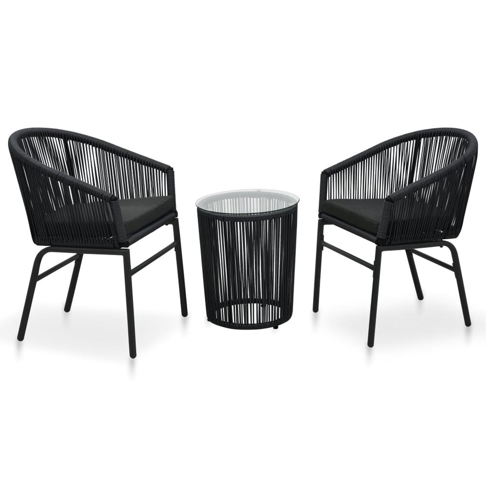 vidaXL 3 Piece Bistro Set with Cushions PVC Rattan Black, 48138