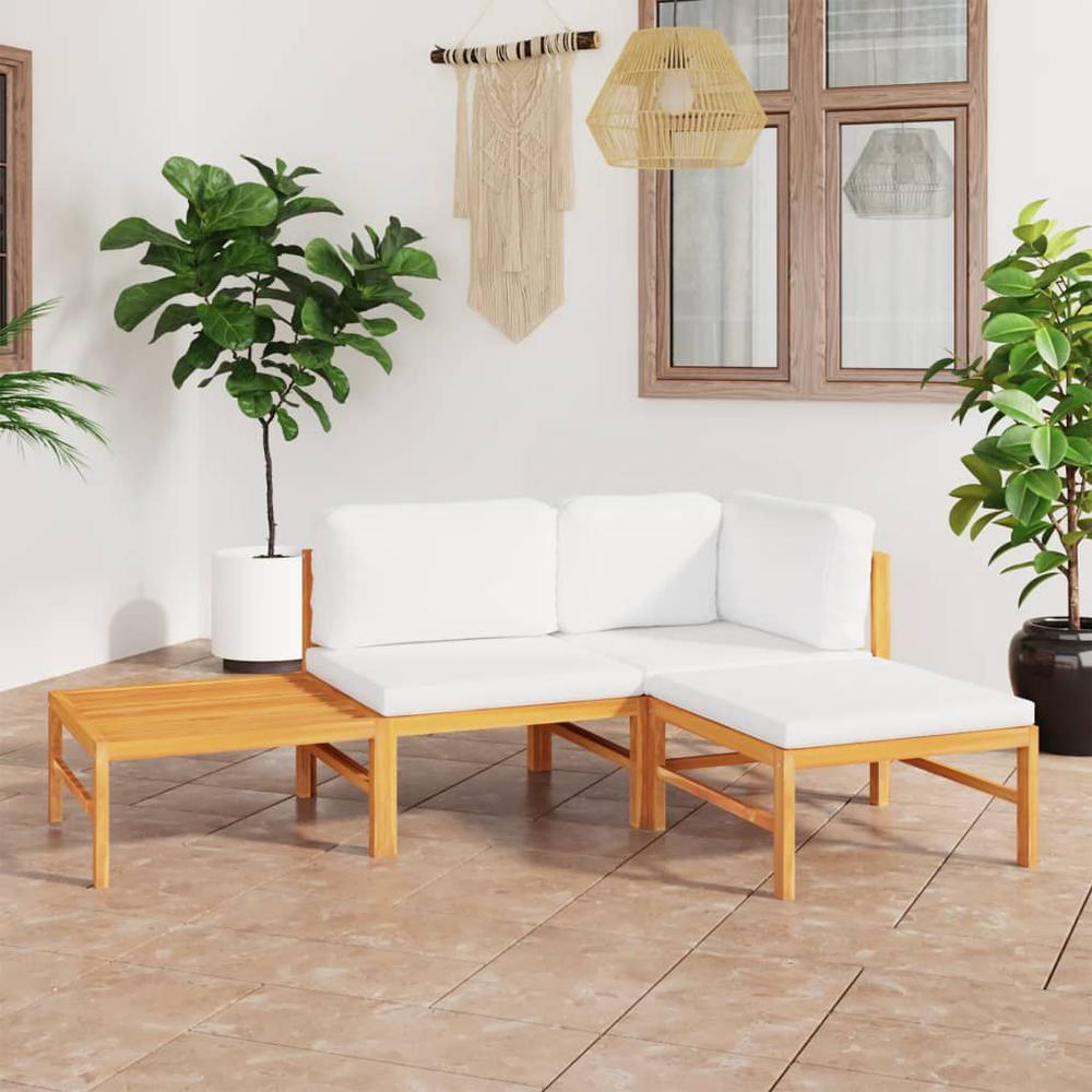 vidaXL 4 Piece Patio Lounge Set with Cream Cushions Solid Teak Wood, 3087194