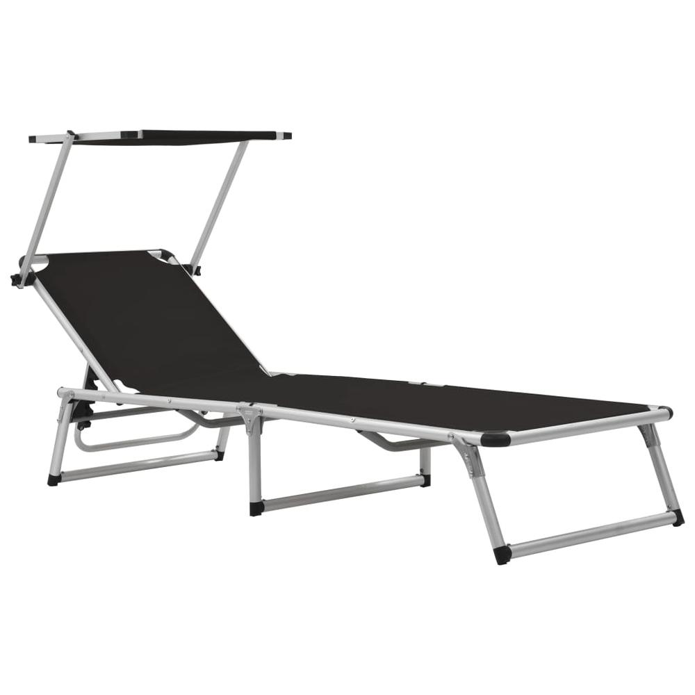 vidaXL Folding Sun Lounger with Roof Aluminium and Textilene Black, 44333