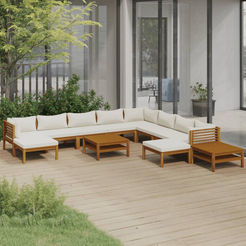 vidaXL 12 Piece Patio Lounge Set with Cream Cushion Solid Acacia Wood, 3086944