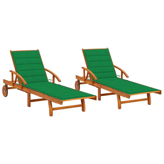 vidaXL Sun Loungers 2 pcs with Cushions Solid Acacia Wood, 3077335