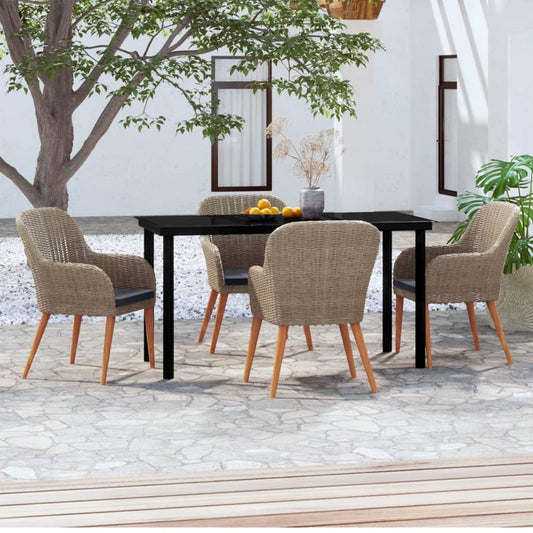 vidaXL 5 Piece Patio Dining Set with Cushions Brown, 3099513