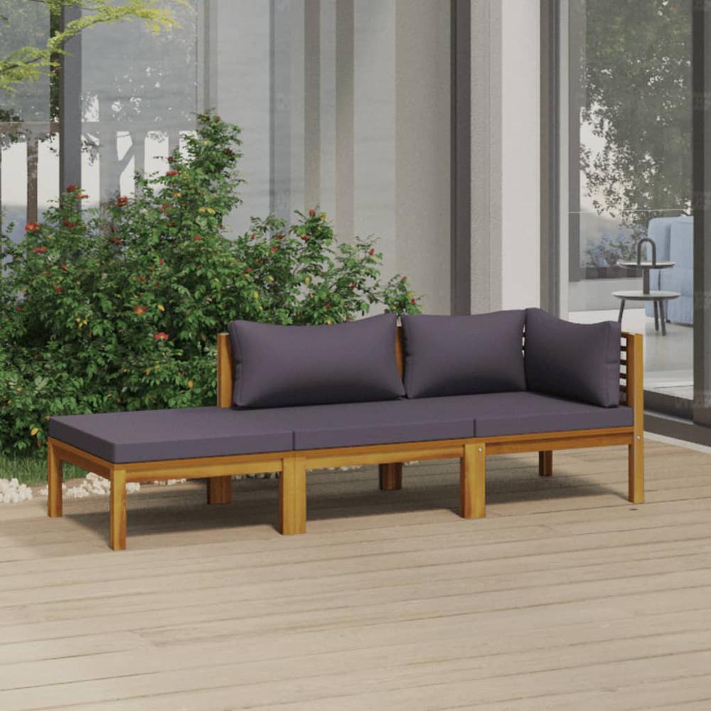 vidaXL 3 Piece Patio Lounge Set with Cushion Solid Acacia Wood, 3086921