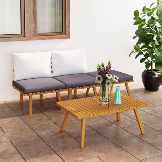 vidaXL 4 Piece Patio Lounge Set with Cushions Solid Acacia Wood, 3087029