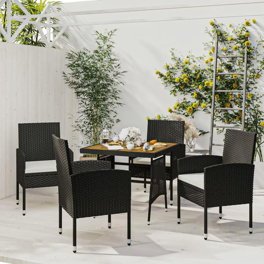 vidaXL 5 Piece Patio Dining Set Poly Rattan Black, 3120090