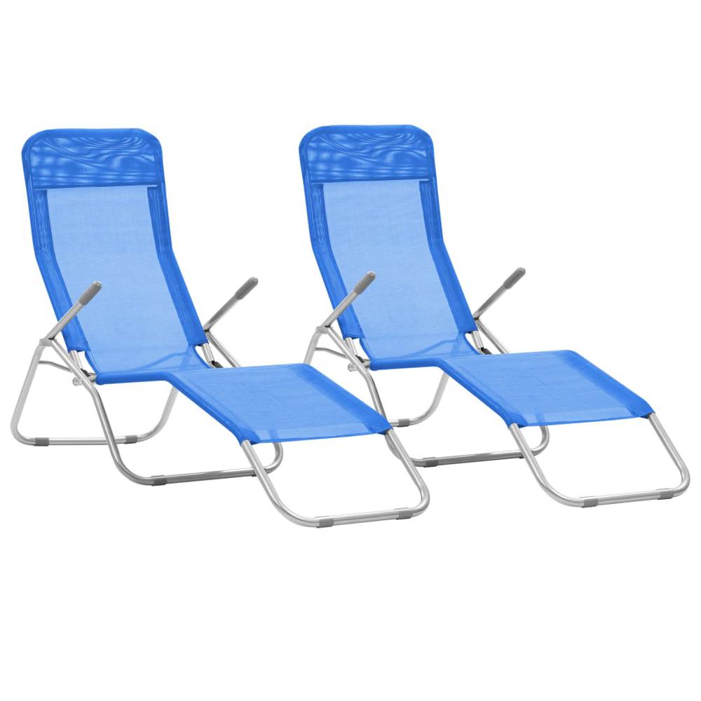 vidaXL Folding Sun Loungers 2 pcs Textilene Blue, 44337