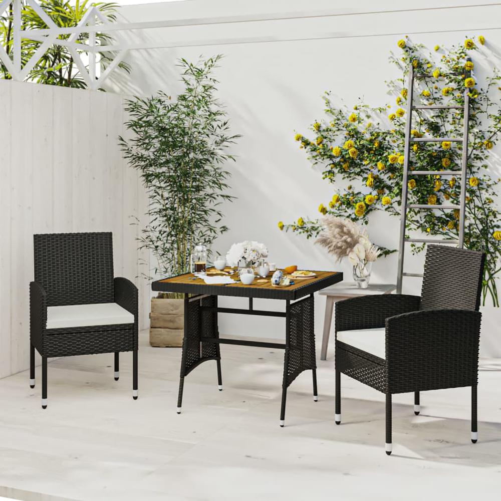 vidaXL 3 Piece Patio Dining Set Poly Rattan Black, 3120088