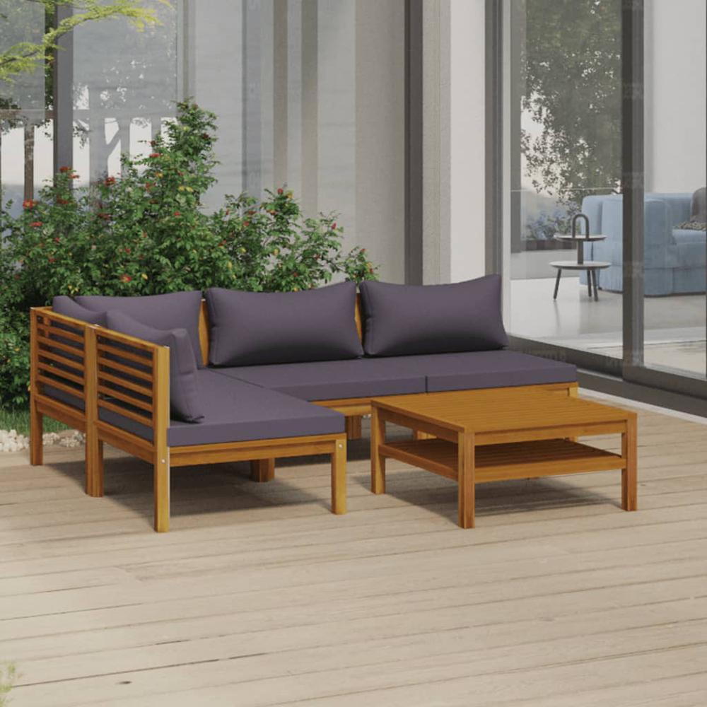 vidaXL 5 Piece Patio Lounge Set with Cushion Solid Acacia Wood, 3086919