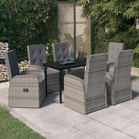 vidaXL 7 Piece Patio Dining Set with Cushions Gray, 3099476