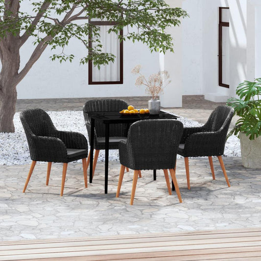 vidaXL 5 Piece Patio Dining Set with Cushions Black, 3099518