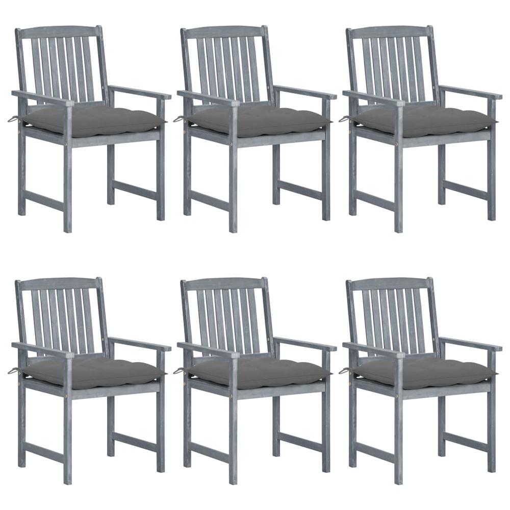 vidaXL Patio Chairs with Cushions 6 pcs Solid Acacia Wood Gray, 3078238