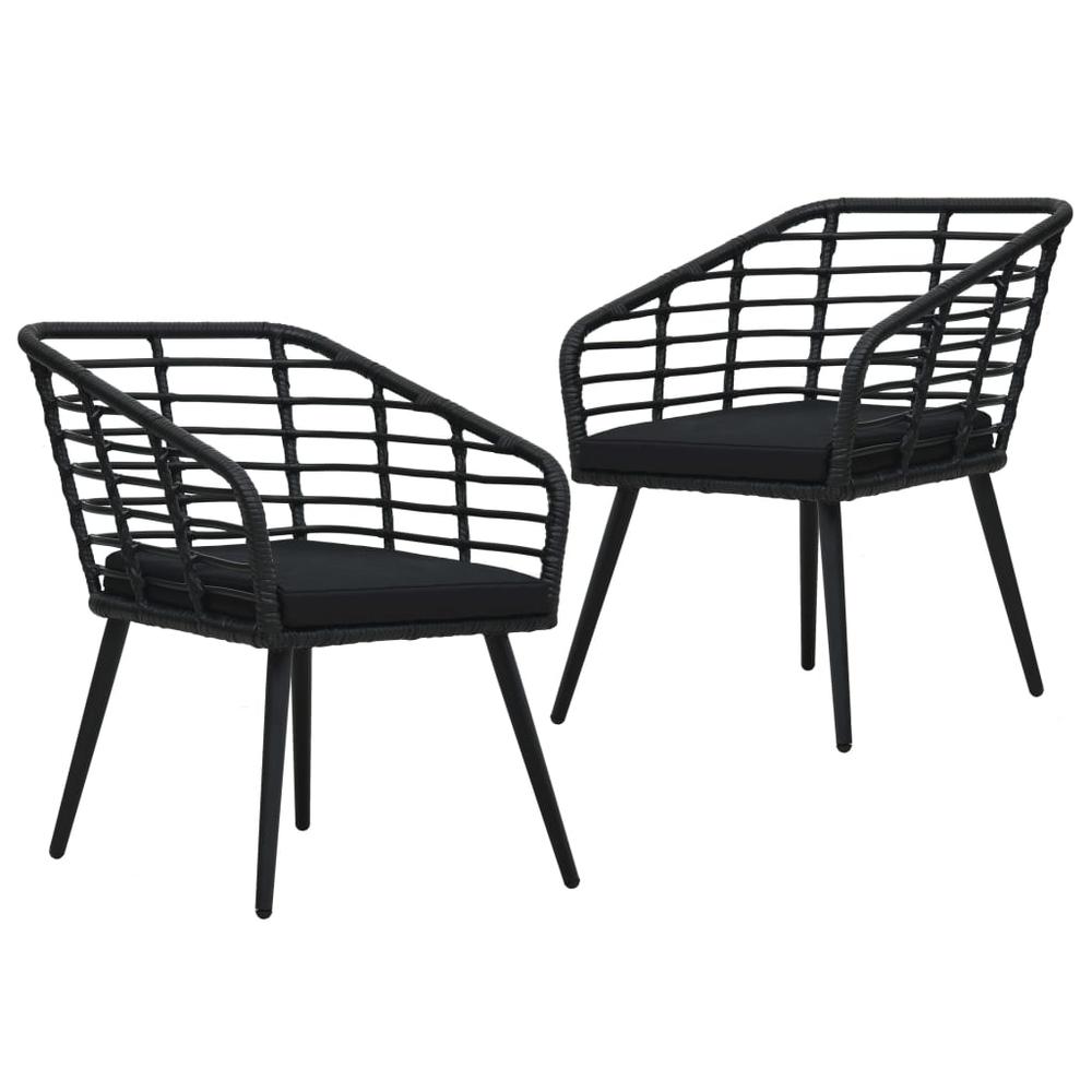 vidaXL Patio Chairs with Cushions 2 pcs Poly Rattan Black, 48578