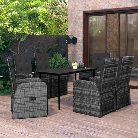 vidaXL 7 Piece Patio Dining Set with Cushions Gray, 3099501