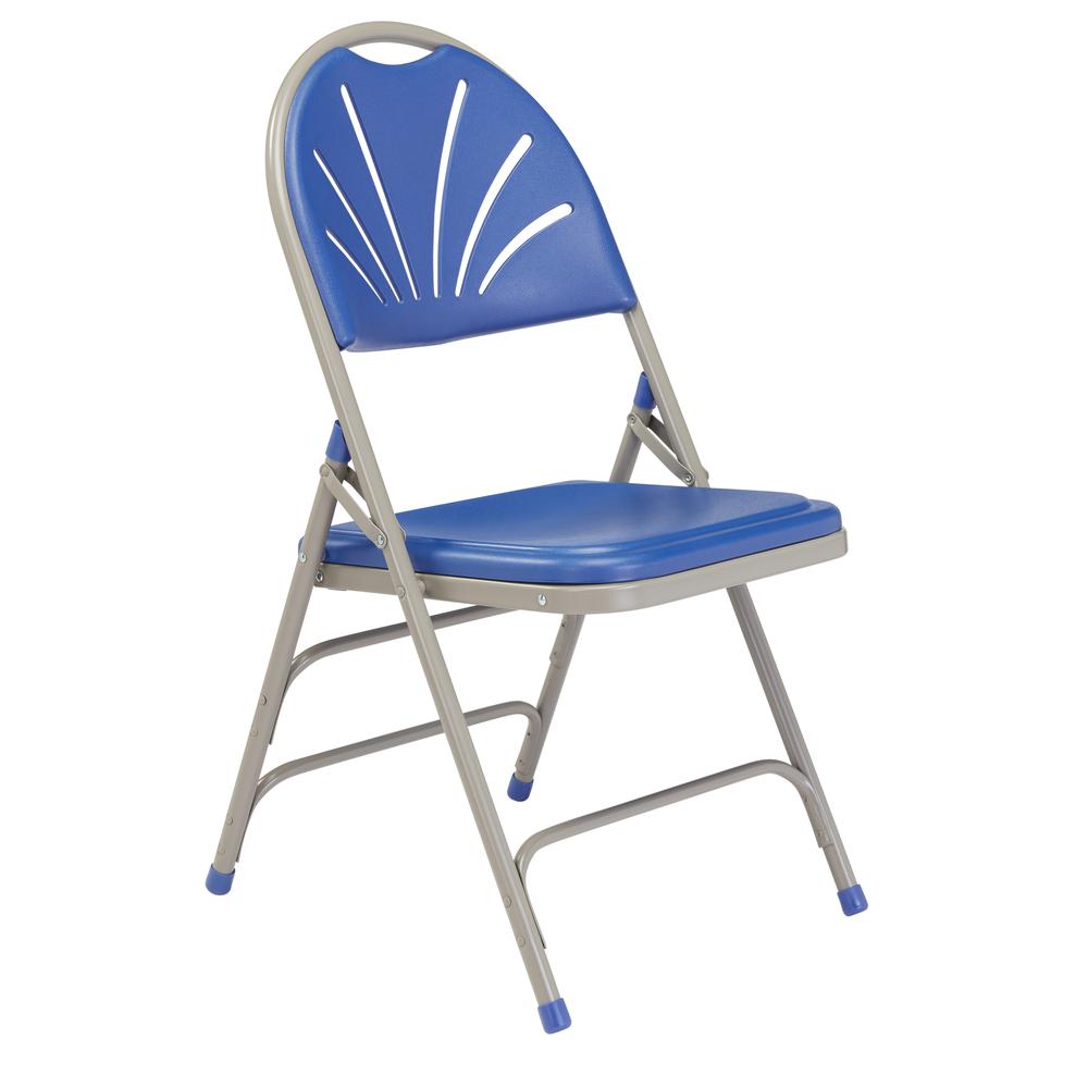 NPS¬Æ 1100 Series Deluxe Fan Back With Triple Brace Double Hinge Folding Chair, Blue (Pack of 4)