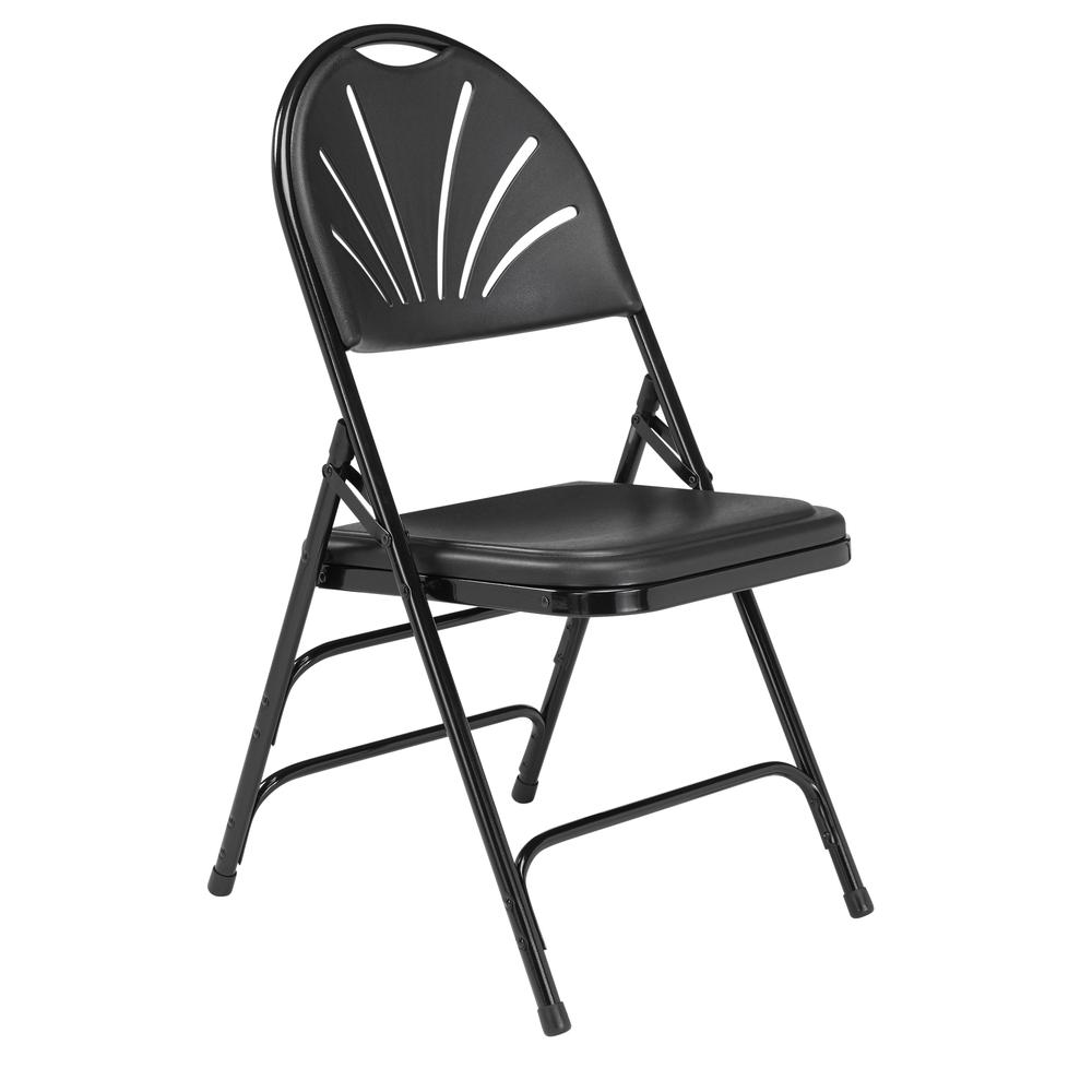 NPS¬Æ 1100 Series Deluxe Fan Back With Triple Brace Double Hinge Folding Chair, Black (Pack of 4)