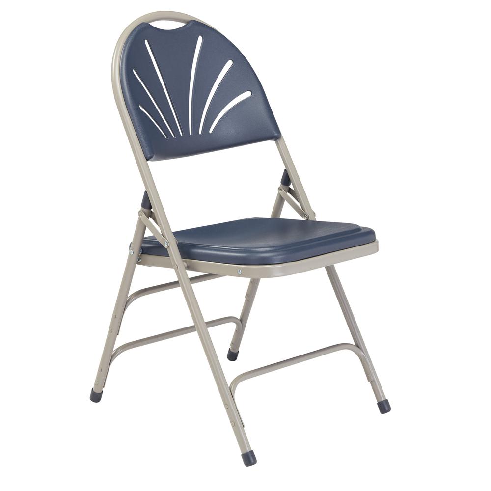 NPS¬Æ 1100 Series Deluxe Fan Back With Triple Brace Double Hinge Folding Chair, Dark Blue (Pack of 4)