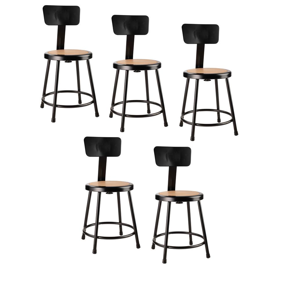 (5 Pack) NPS¬Æ 18"Heavy Duty Steel Stool With Backrest, Black