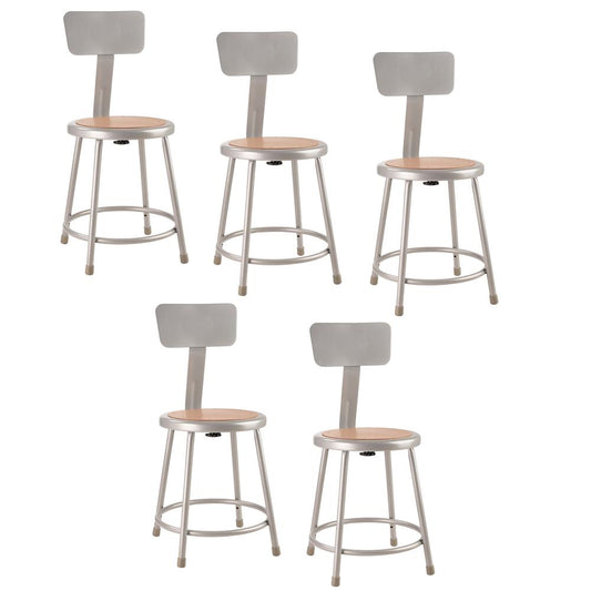 (5 Pack) NPS¬Æ 18"Heavy Duty Steel Stool With Backrest, Grey