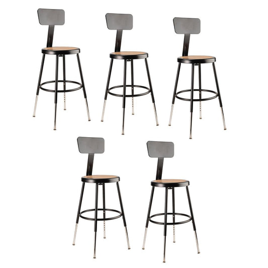 (5 Pack) NPS¬Æ 19"-27" Height Adjustable Heavy Duty Steel Stool With Backrest, Black