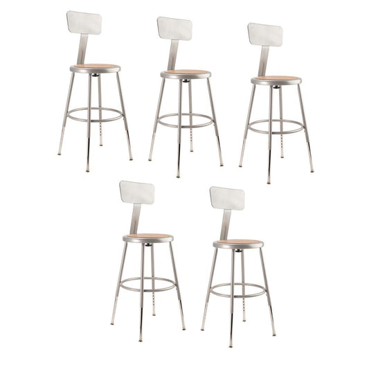 (5 Pack) NPS¬Æ 19"-27" Height Adjustable Heavy Duty Steel Stool With Backrest, Grey