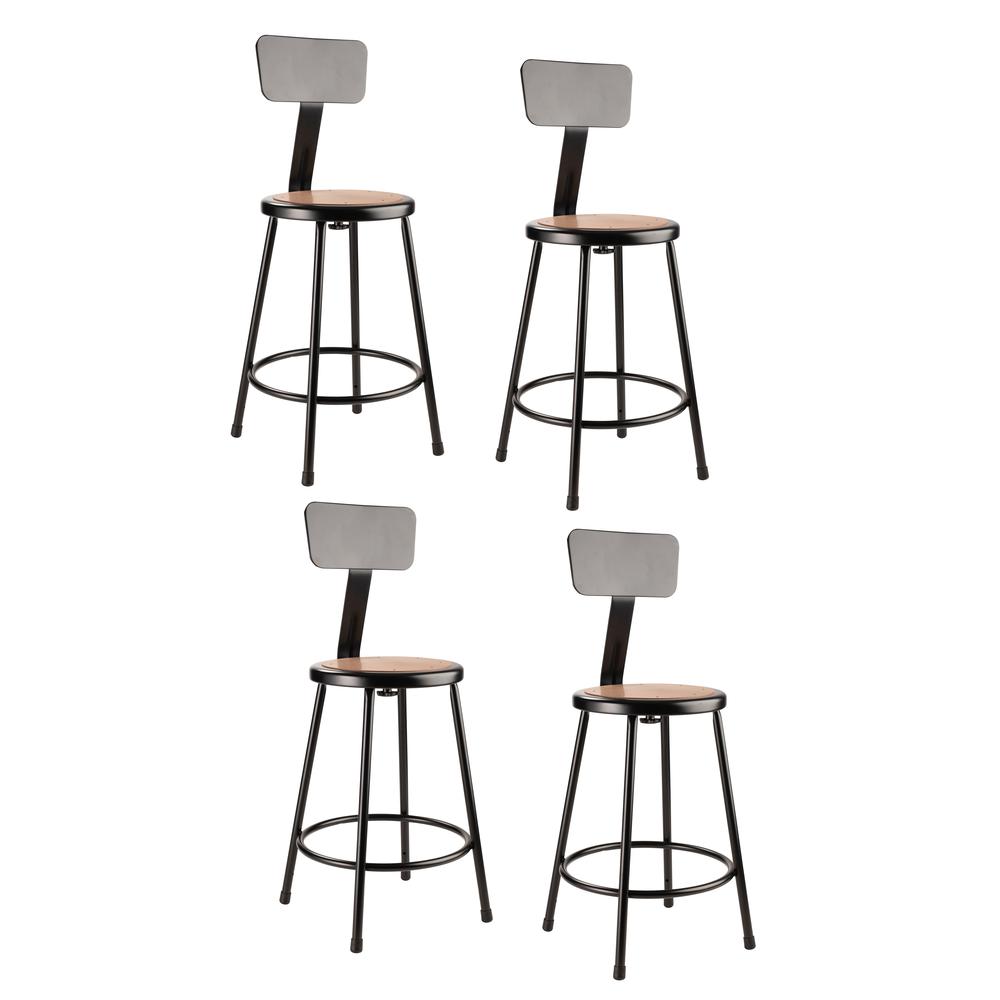 (4 Pack) NPS¬Æ 24"Heavy Duty Steel Stool With Backrest, Black