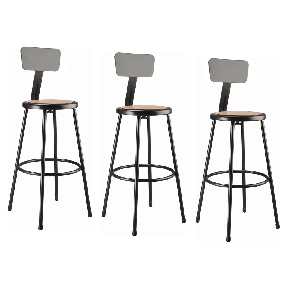 (3 Pack) NPS¬Æ 30" Heavy Duty Steel Stool With Backrest, Black