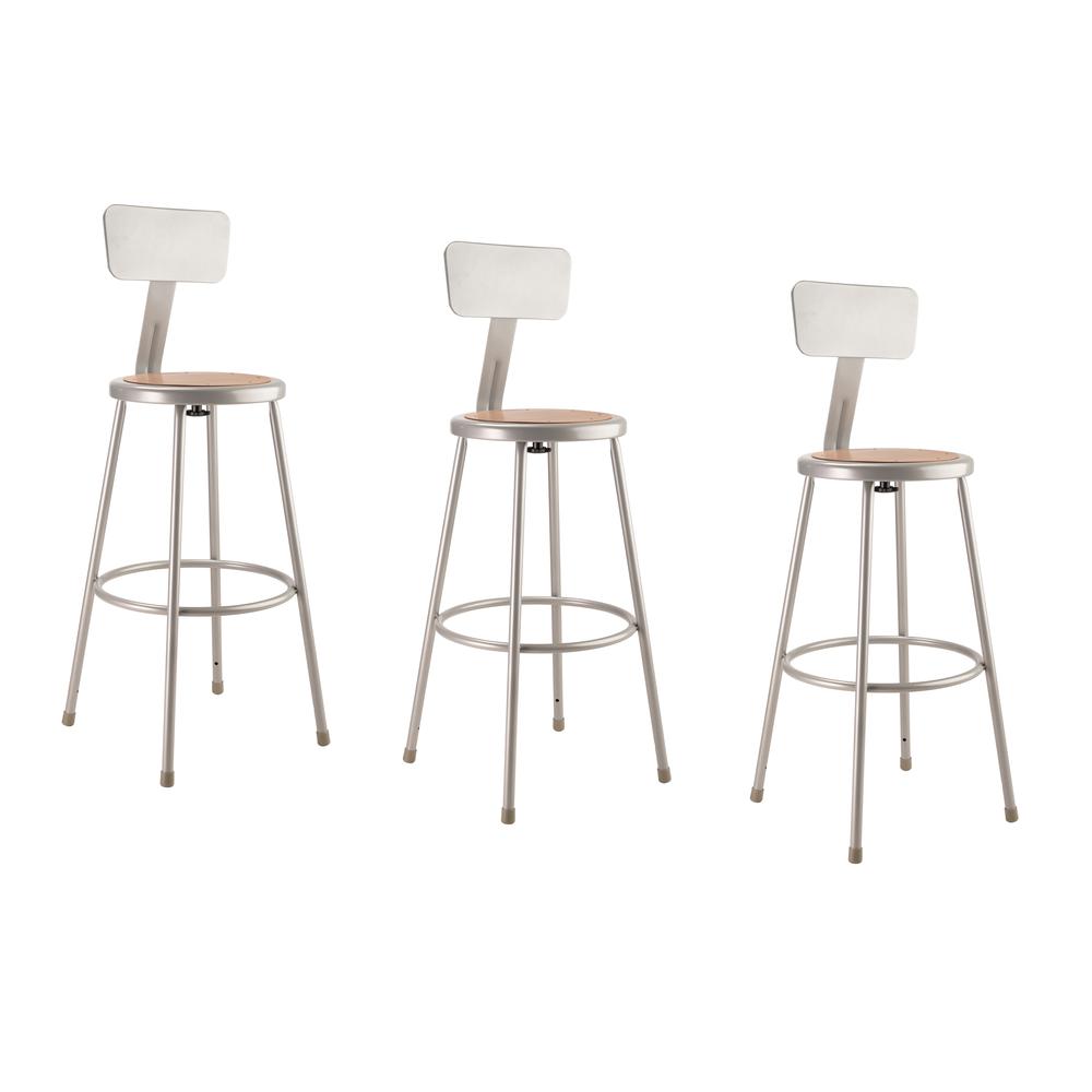 (3 Pack) NPS¬Æ 30"Heavy Duty Steel Stool With Backrest, Grey