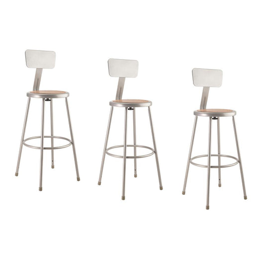 (3 Pack) NPS¬Æ 30"Heavy Duty Steel Stool With Backrest, Grey