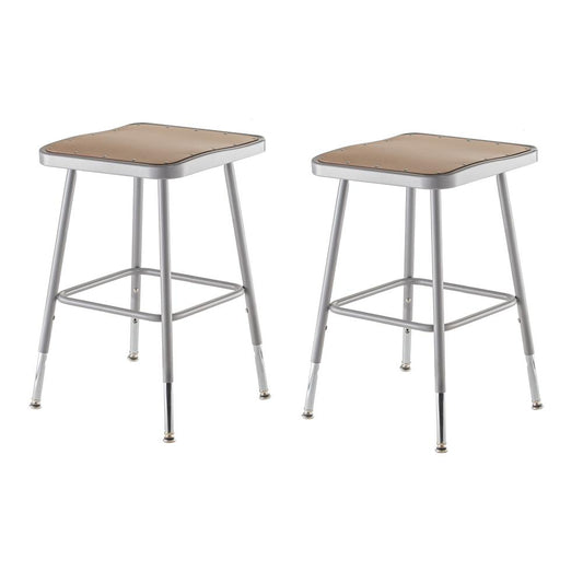 (2 Pack) NPS¬Æ 19"-27" Height Adjustable Heavy Duty Square Seat Steel Stool, Grey