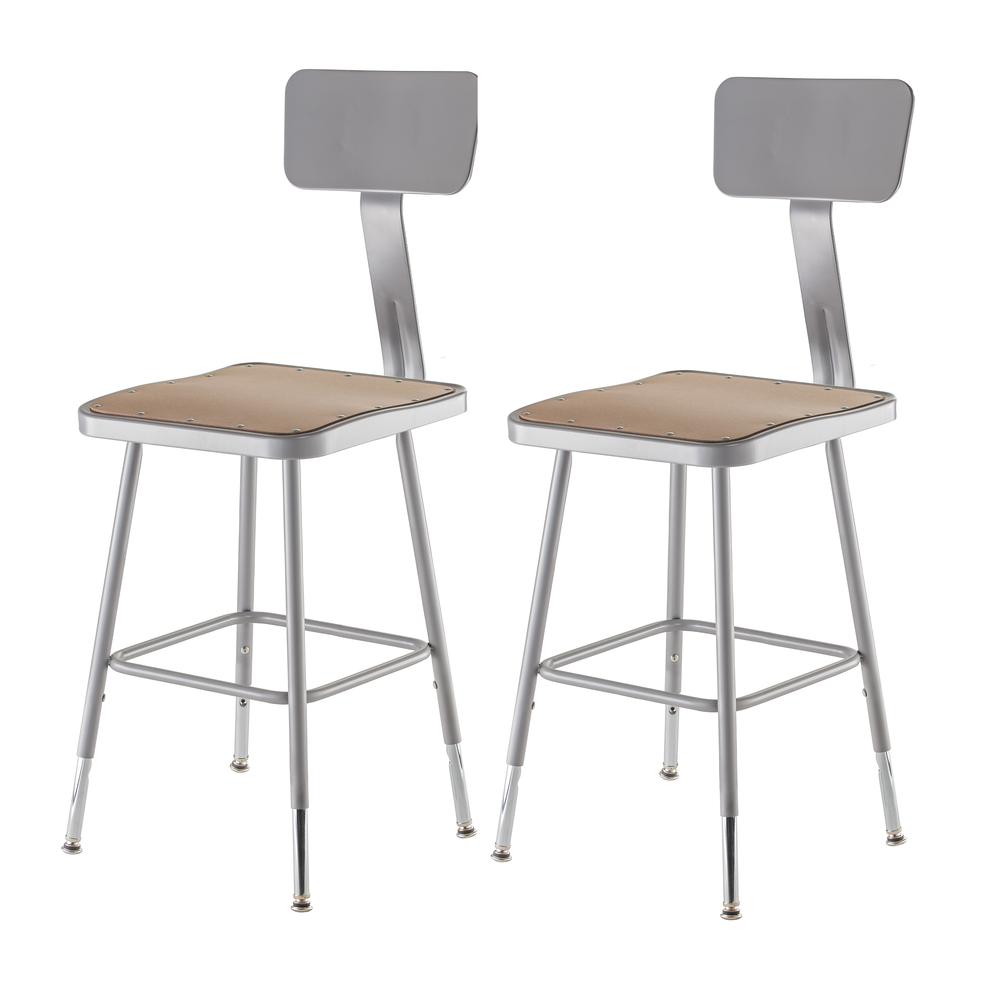 (2 Pack) NPS¬Æ 19"-27" Height Adjustable Heavy Duty Square Seat Steel Stool With Backrest, Grey