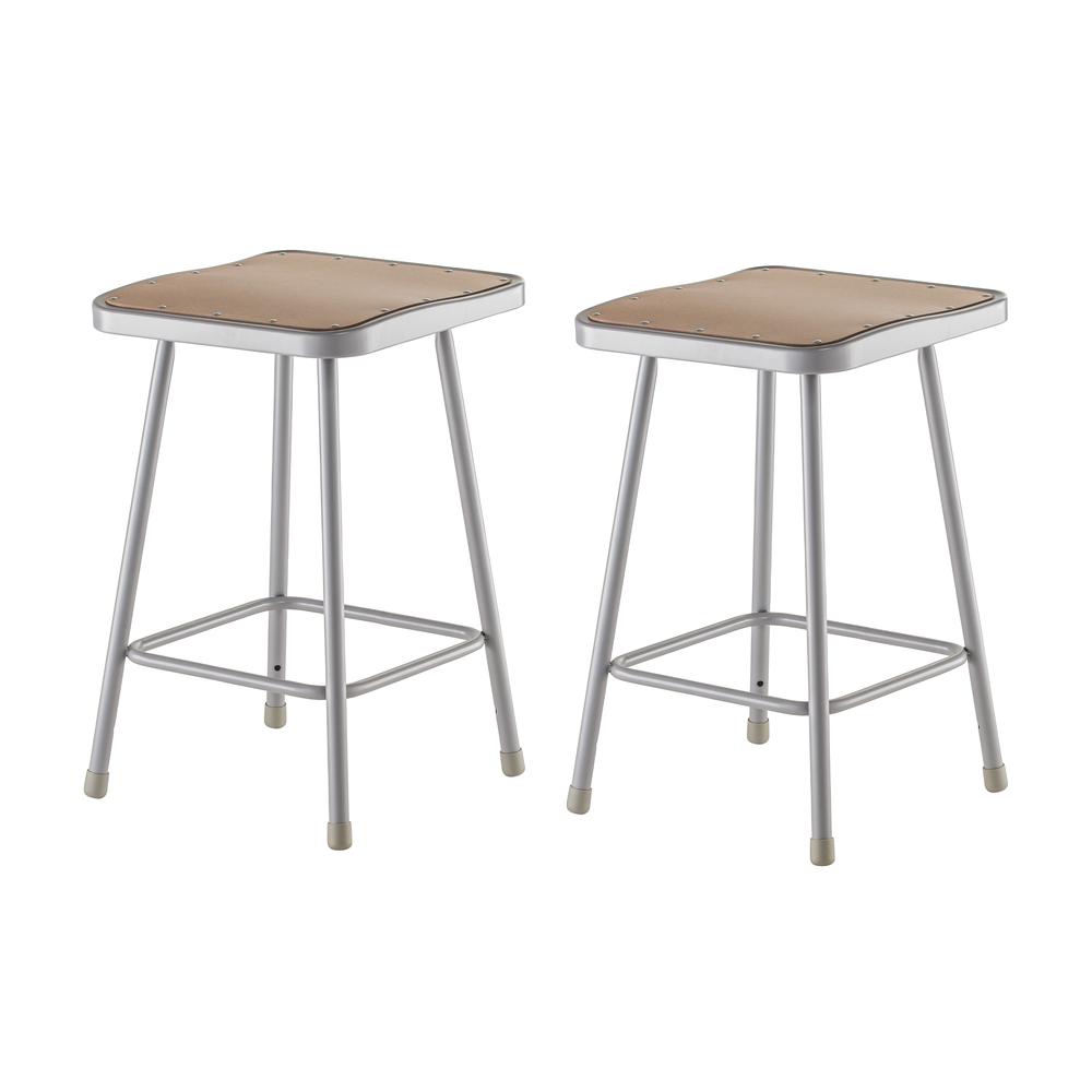 (2 Pack) NPS¬Æ 24" Heavy Duty Square Seat Steel Stool, Grey