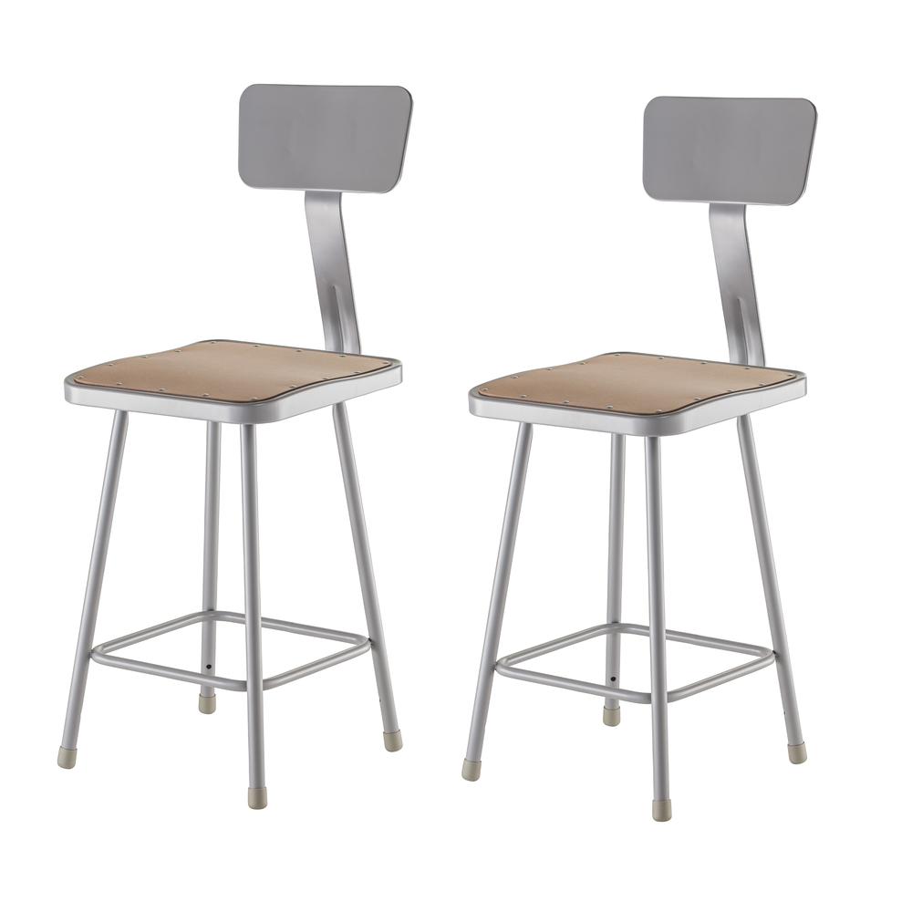 (2 Pack) NPS¬Æ 24" Heavy Duty Square Seat Steel Stool With Backrest, Grey