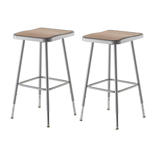 (2 Pack) NPS¬Æ 25"-33" Height Adjustable Heavy Duty Square Seat Steel Stool, Grey