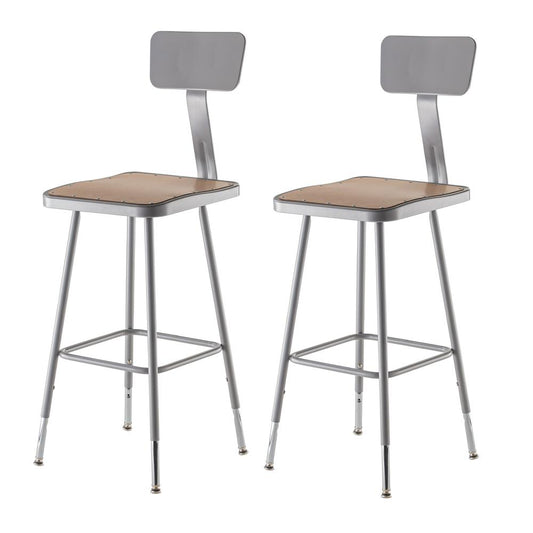 (2 Pack) NPS¬Æ 25"-33" Height Adjustable Heavy Duty Square Seat Steel Stool With Backrest, Grey