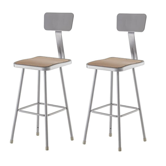 (2 Pack) NPS¬Æ 30" Heavy Duty Square Seat Steel Stool With Backrest, Grey