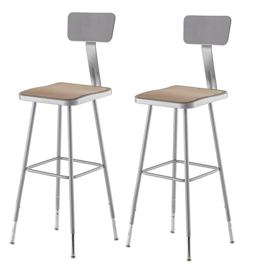 (2 Pack) NPS¬Æ 32"-39" Height Adjustable Heavy Duty Square Seat Steel Stool With Backrest, Grey