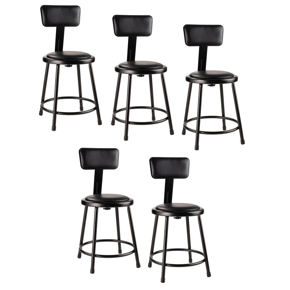 (5 Pack) NPS¬Æ 18"Heavy Duty Vinyl Padded Steel Stool With Backrest, Black