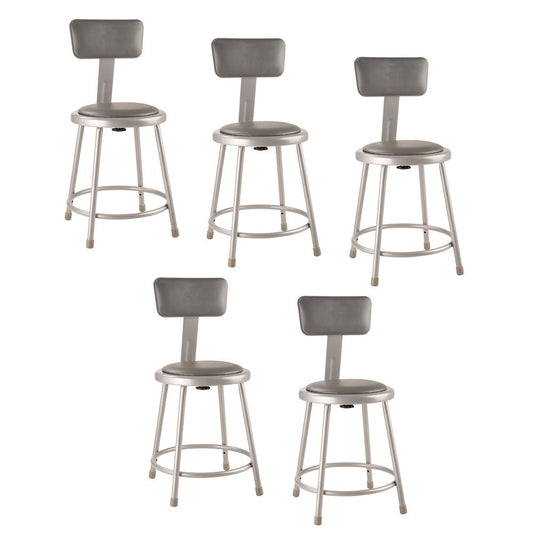 (5 Pack) NPS¬Æ 18"Heavy Duty Vinyl Padded Steel Stool With Backrest, Grey