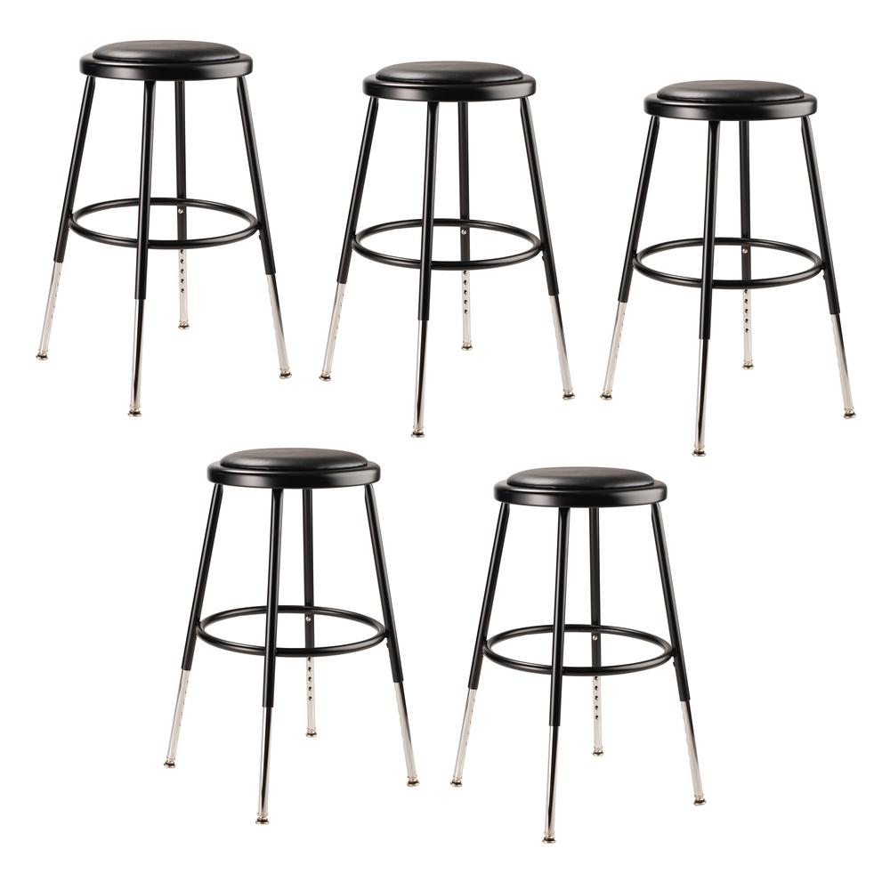 (5 Pack) NPS¬Æ 19"-27" Height Adjustable Heavy Duty Vinyl Padded Steel Stool, Black