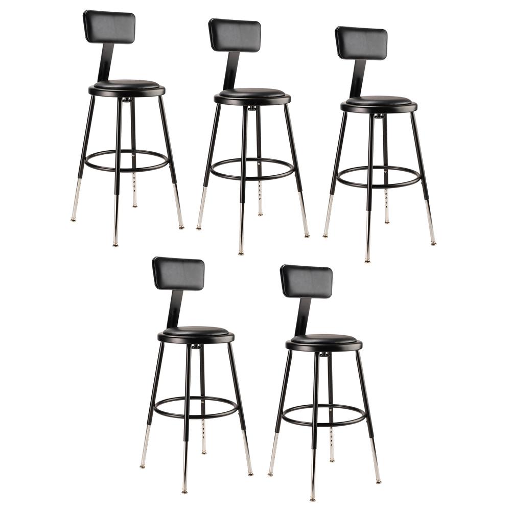 (5 Pack) NPS¬Æ 19"-27" Height Adjustable Heavy Duty Vinyl Padded Steel Stool With Backrest, Black