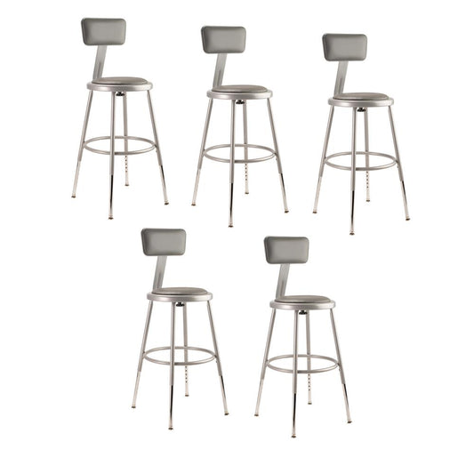 (5 Pack) NPS¬Æ 19"-27" Height Adjustable Heavy Duty Vinyl Padded Steel Stool With Backrest, Grey