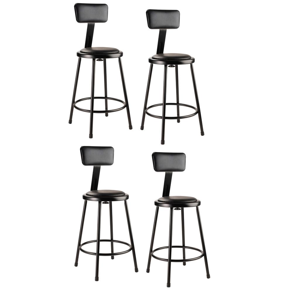 (4 Pack) NPS¬Æ 24"Heavy Duty Vinyl Padded Steel Stool With Backrest, Black