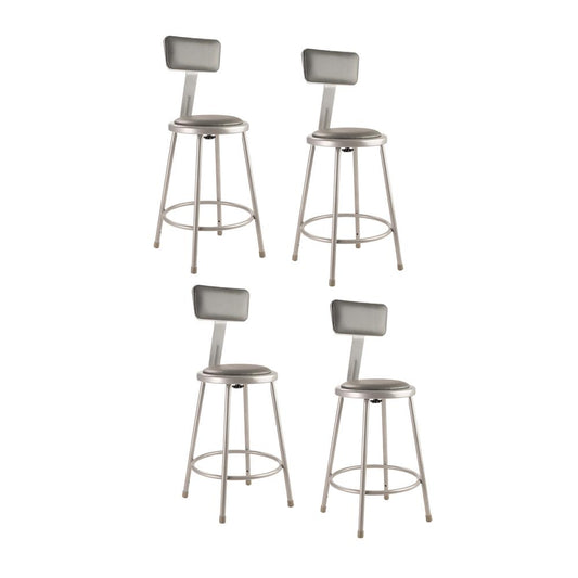 (4 Pack) NPS¬Æ 24"Heavy Duty Vinyl Padded Steel Stool With Backrest, Grey