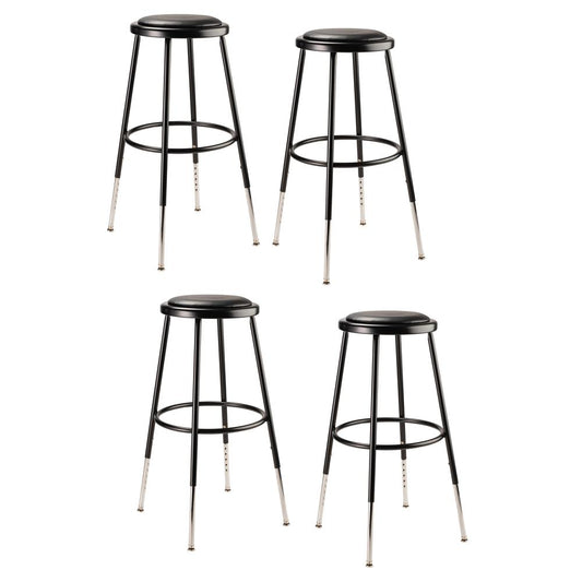 (4 Pack) NPS¬Æ 25"-33" Height Adjustable Heavy Duty Vinyl Padded Steel Stool, Black