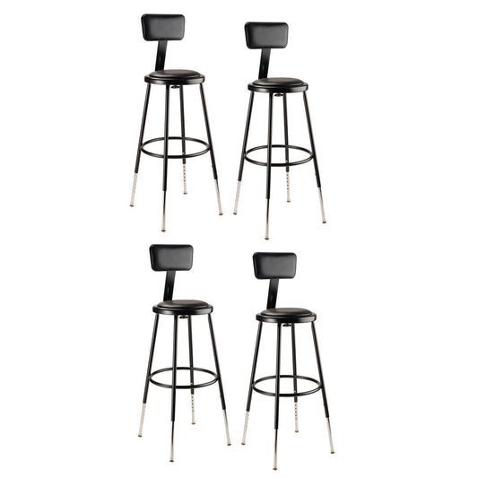 (4 Pack) NPS¬Æ 25"-33" Height Adjustable Heavy Duty Vinyl Padded Steel Stool With Backrest, Black