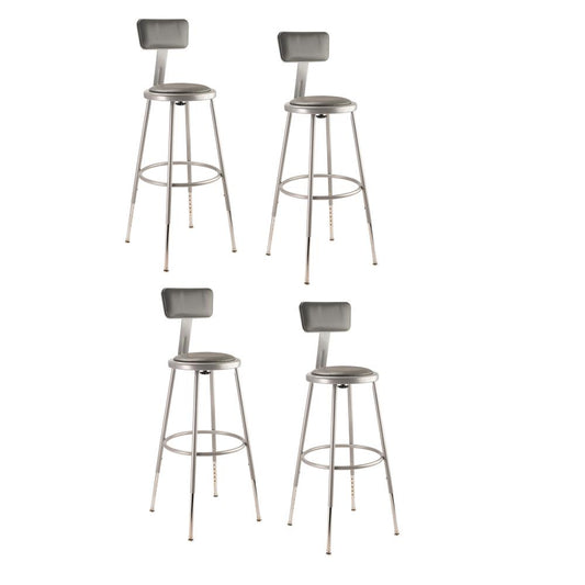 (4 Pack) NPS¬Æ 25"-33" Height Adjustable Heavy Duty Vinyl Padded Steel Stool With Backrest, Grey