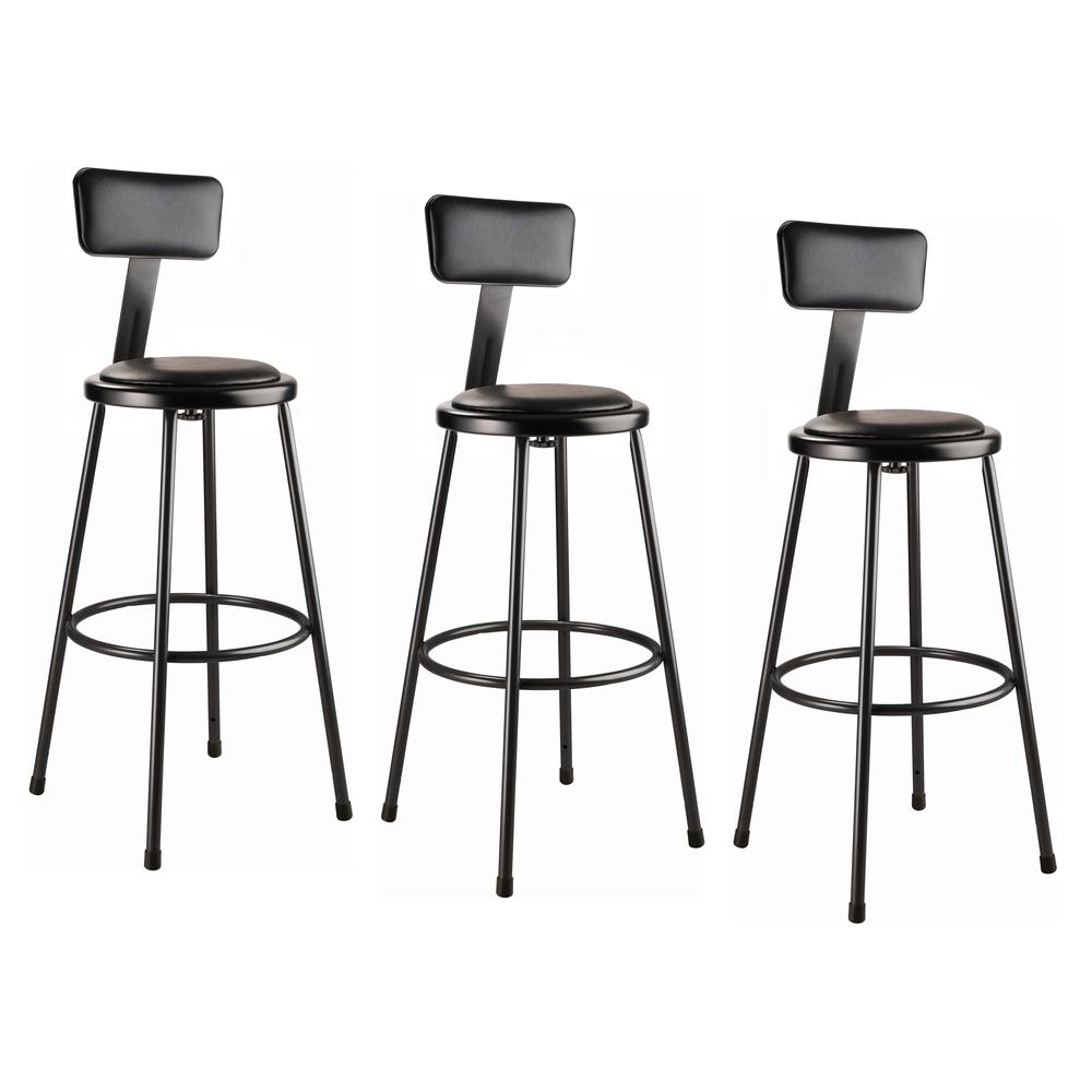 (3 Pack) NPS¬Æ 30" Heavy Duty Vinyl Padded Steel Stool With Backrest, Black