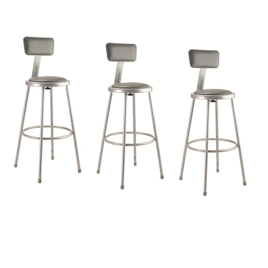 (3 Pack) NPS¬Æ 30"Heavy Duty Vinyl Padded Steel Stool With Backrest, Grey