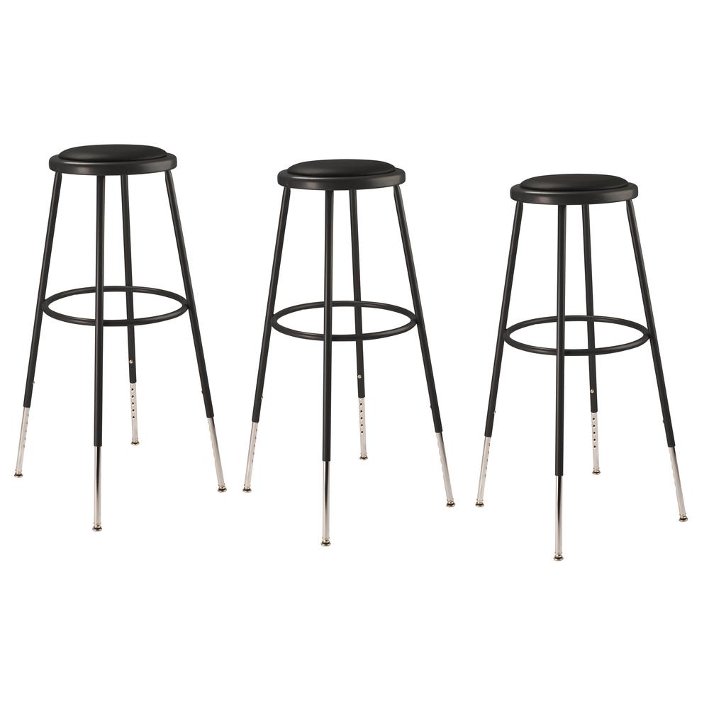 (3 Pack) NPS¬Æ 32 -39" Height Adjustable Heavy Duty Vinyl Padded Steel Stool, Black